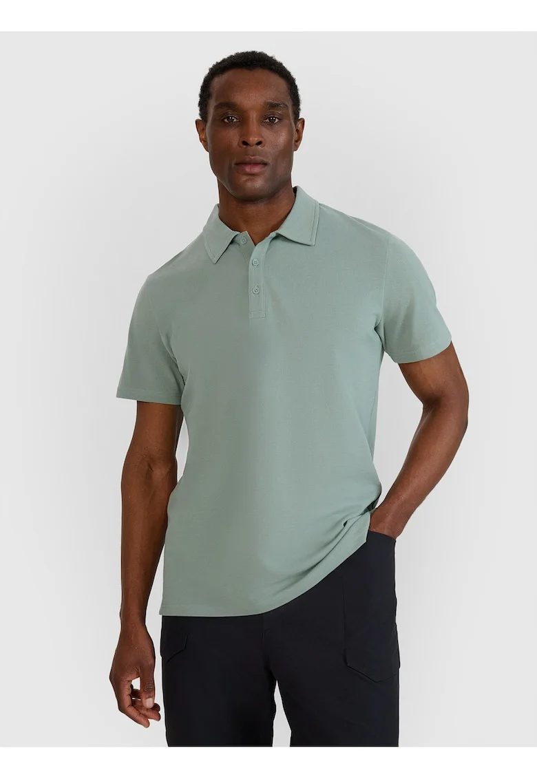Tricou polo barbat,  bumbac, verde masliniu, croiala normala, guler clasic cu 3 nasturi
