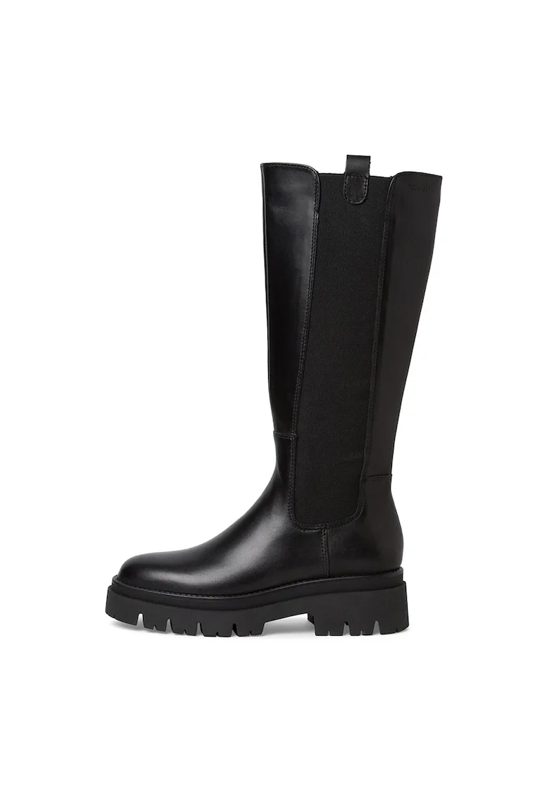 Cizme de piele cu varf rotund, Negru