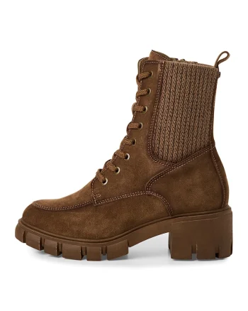 Ghete de piele intoarsa cu segment tricotat, Caramel