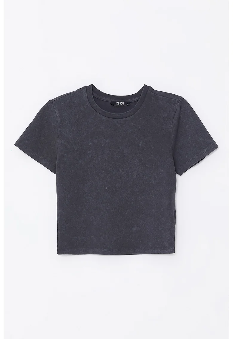 Tricou crop cu decolteu la baza gatului, Gri antracit
