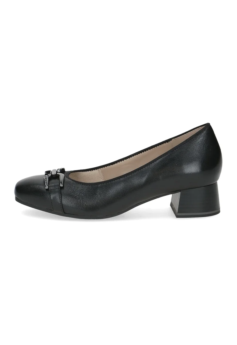 Pantofi din piele cu toc kitten si varf patrat, Negru