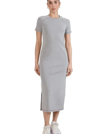 Rochie midi,  tricot, bumbac, gri