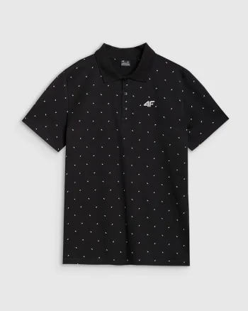 Tricou polo  barbati, negru, 100% bumbac, croiala regulata, imprimeu integral
