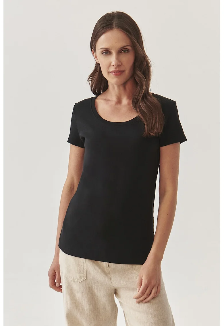 Tricou uni de bumbac cu decolteu rotund