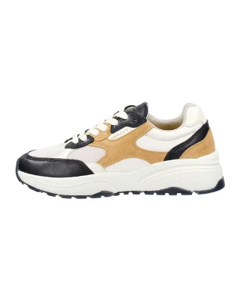Pantofi sport cu talpa wedge si garnituri din piele intoarsa si plasa Newile, Negru/Alb optic/Caramel
