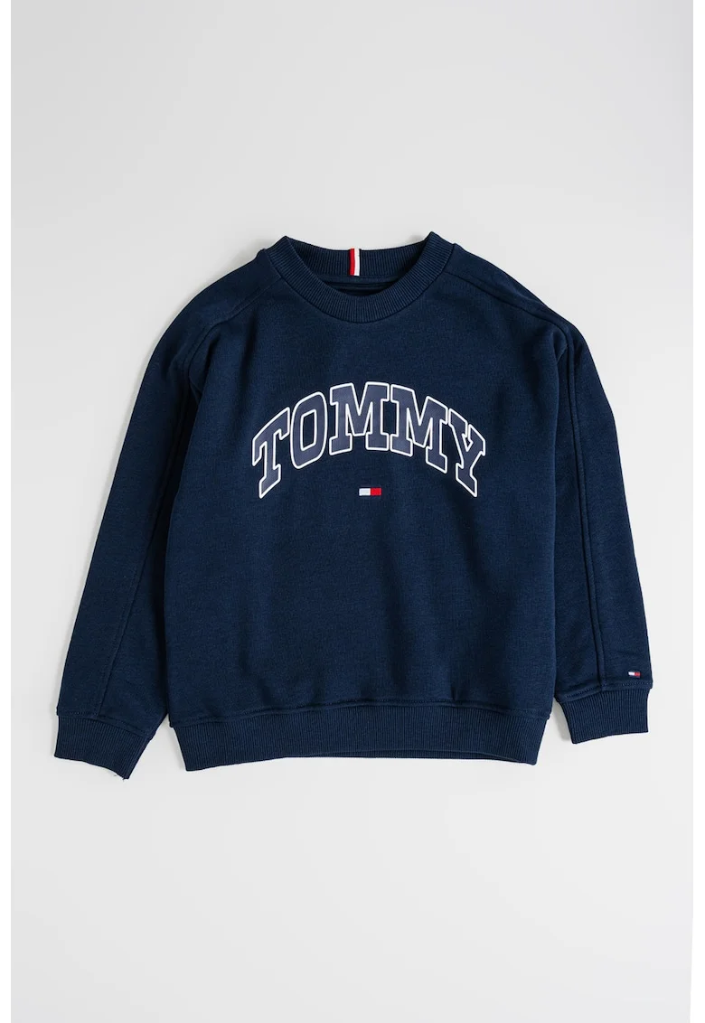 Bluza de trening cu logo si decolteu la baza gatului, Bleumarin