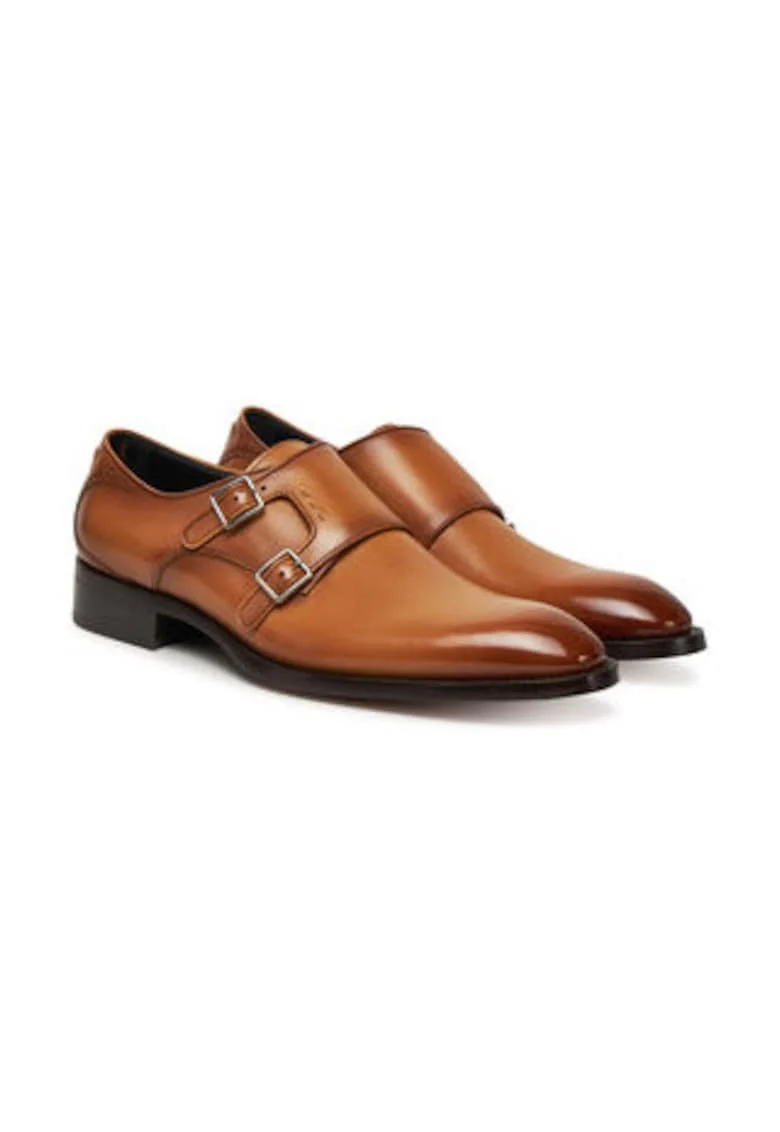 Pantofi barbatesti,  piele naturala, maro, inchidere cu catarama, brant din piele