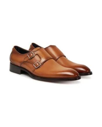 Pantofi barbatesti,  piele naturala, maro, inchidere cu catarama, brant din piele