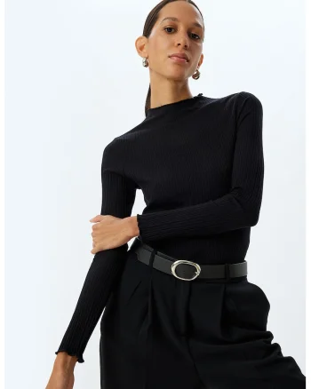 Bluza slim fit striata, Negru