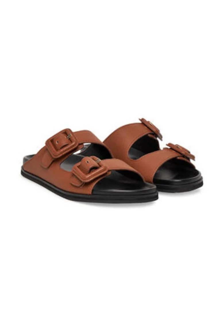 Papuci dama,  piele naturala, maro
