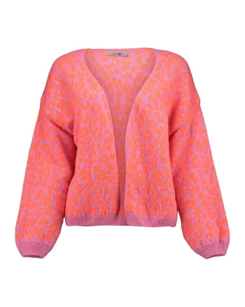 Cardigan lejer cu imprimeu leopard, fara inchidere, Portocaliu/Roz