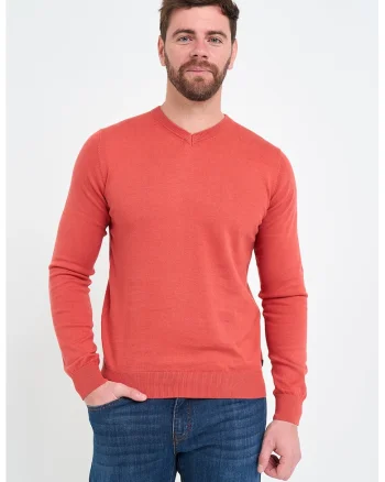 Pulover uni de bumbac, Coral