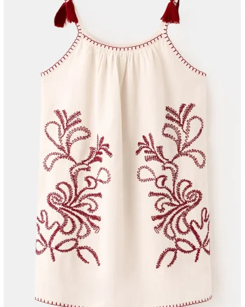 Rochie de bumbac cu broderie, Rosu/Alb fildes