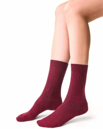 Sosete fara compresie din lana Merino burgundy 35/37,