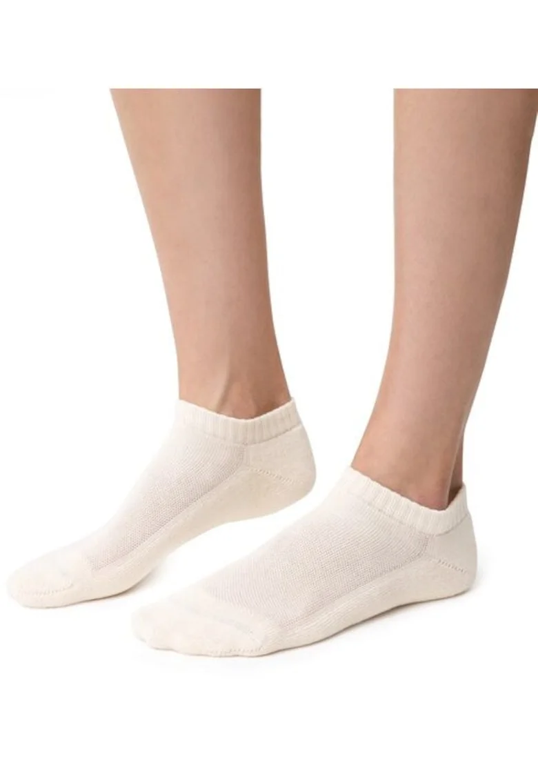 Sosete scurte bumbac 100% cu talpa flausata in culoare naturala  S198, Ecru