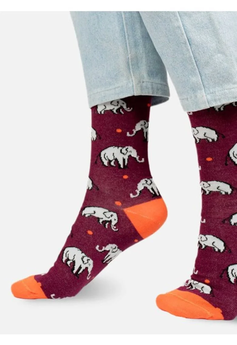 Sosete bumbac organic cu elefanti  Elephants, Visiniu