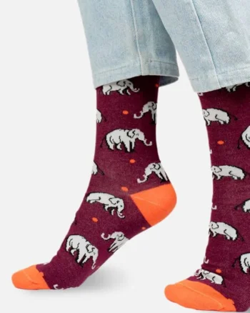 Sosete bumbac organic cu elefanti  Elephants, Visiniu