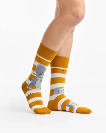 Sosete colorate cu dungi si elefanti  Elephant & Stripes, Galben mustar