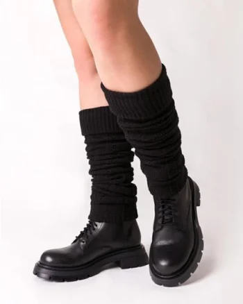 Jambiere raiate lana si acril negru fara varf  S095-04, Negru