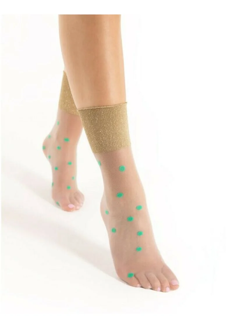 Sosete lycra cu fir metalizat si buline verzi  Broadway 20 den, Verde/Auriu
