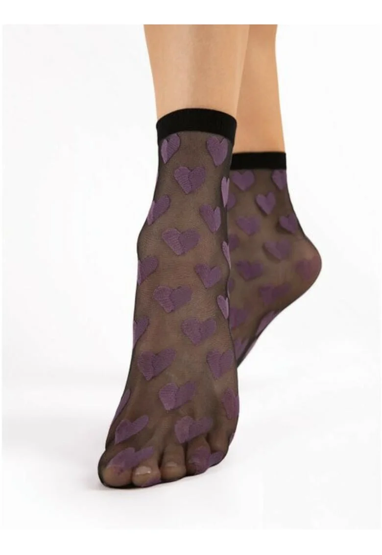 Sosete lycra negre cu inimioare  Beso 20 den, Negru/Violet