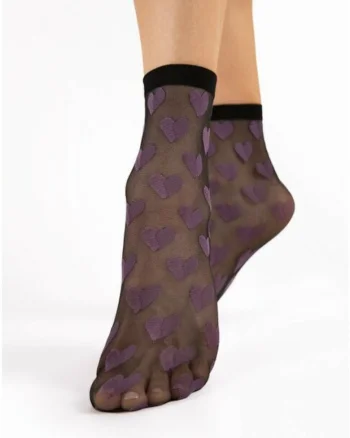 Sosete lycra negre cu inimioare  Beso 20 den, Negru/Violet