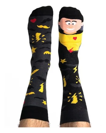 Sosete colorate cu super erou  Super Man, Negru/Galben