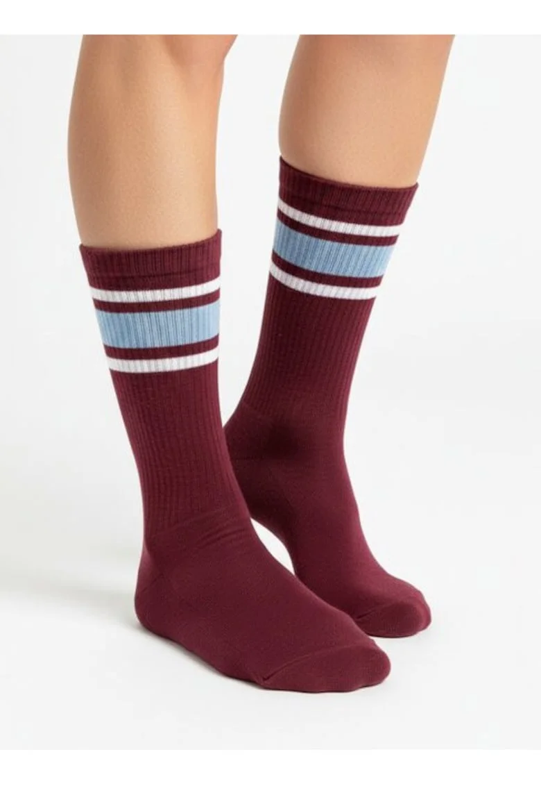Sosete sport bordo cu dungi  Rollerskating, Visiniu