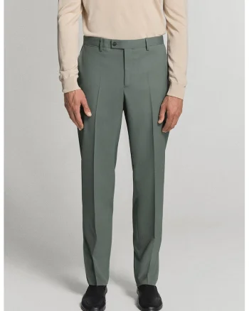Pantaloni slim fit de lana cu pensa, Verde stins