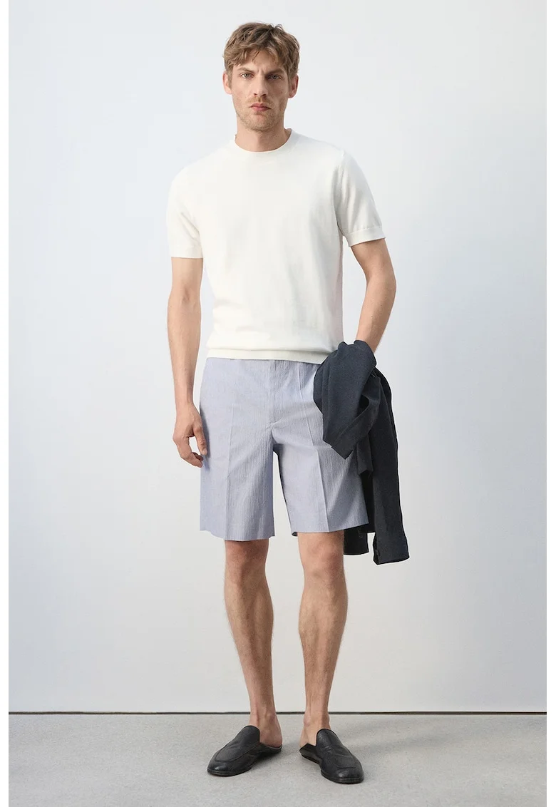Pantaloni scurti cu croiala slim-fit si dungi, Albastru pastel