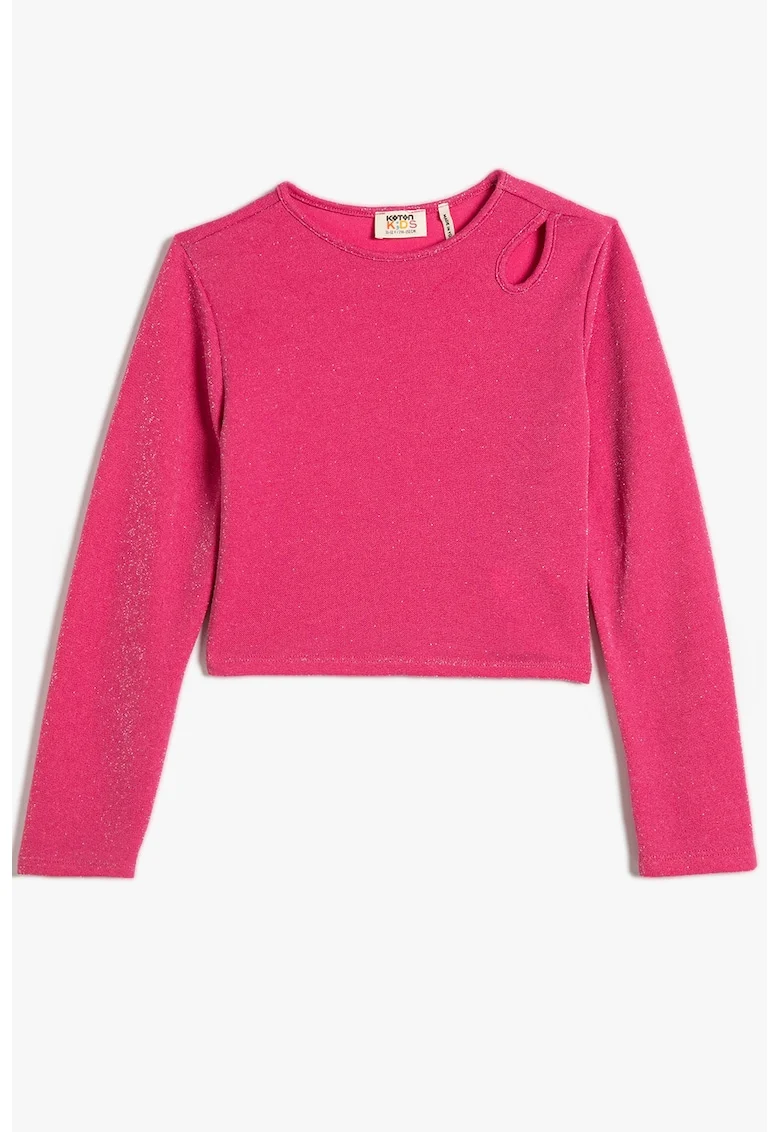Bluza de trening crop cu decolteu la baza gatului, Fucsia