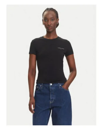 Tricou uni slim fit, cu logo, Negru