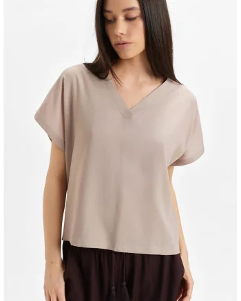Bluza vaporoasa cu decolteu in V, Bej sampanie
