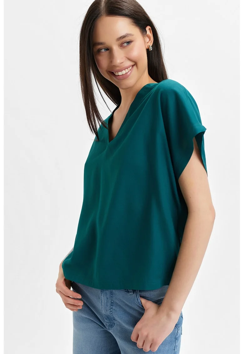 Bluza vaporoasa cu decolteu in V, Verde smarald