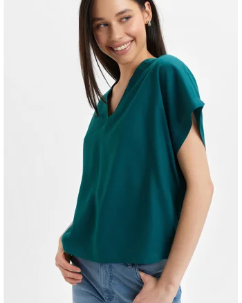 Bluza vaporoasa cu decolteu in V, Verde smarald