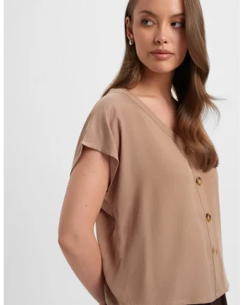 Bluza din amestec de in, Bej inchis