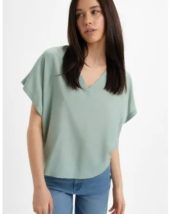 Bluza vaporoasa cu decolteu in V, Verde pastel