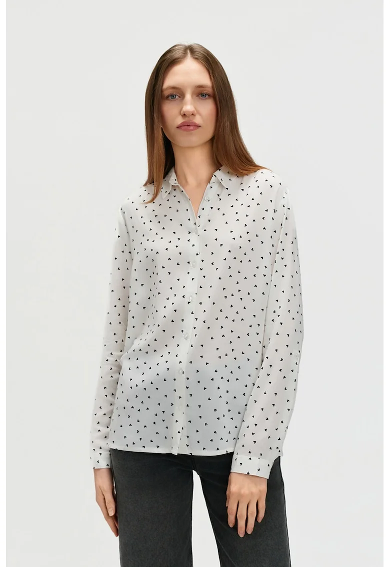 Camasa regular fit cu model, Alb/Negru