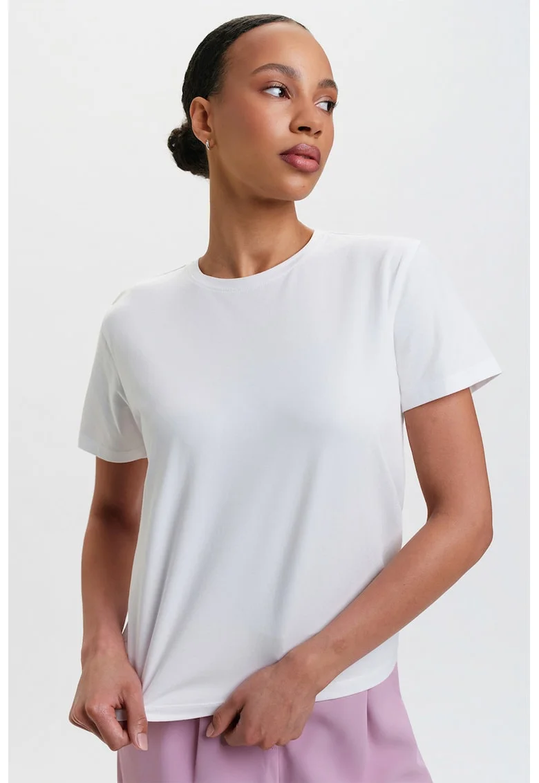 Tricou din anmestec de bumbac cu decolteu la baza gatului