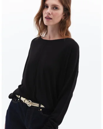 Pulover cu decolteu barcuta, Negru