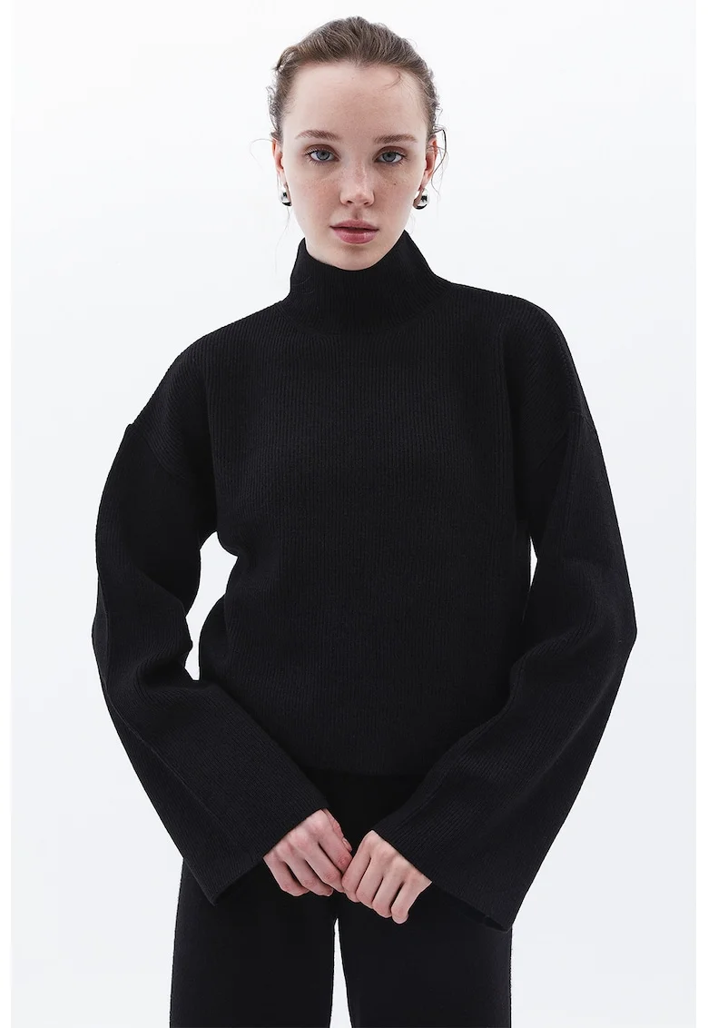 Pulover uni cu guler inalt, Negru