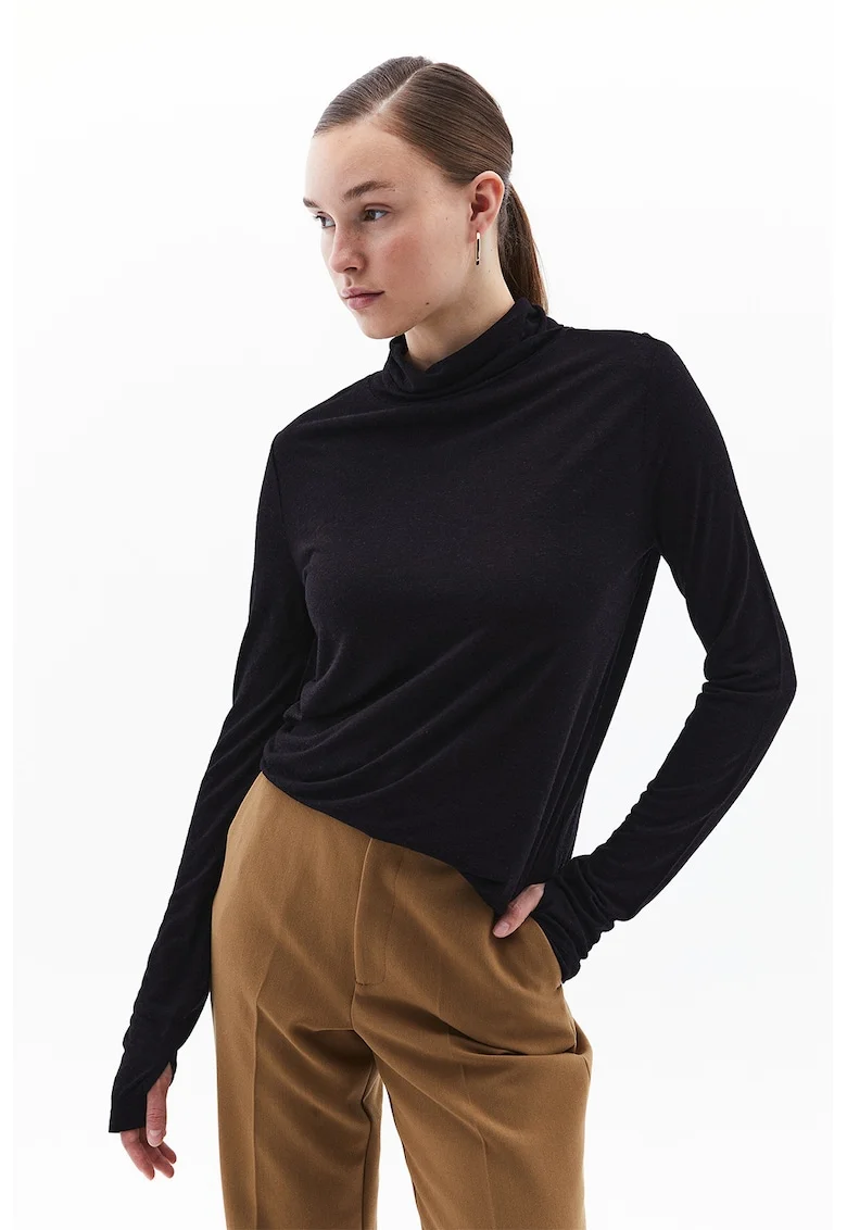 Bluza uni din amestec de lana, Negru