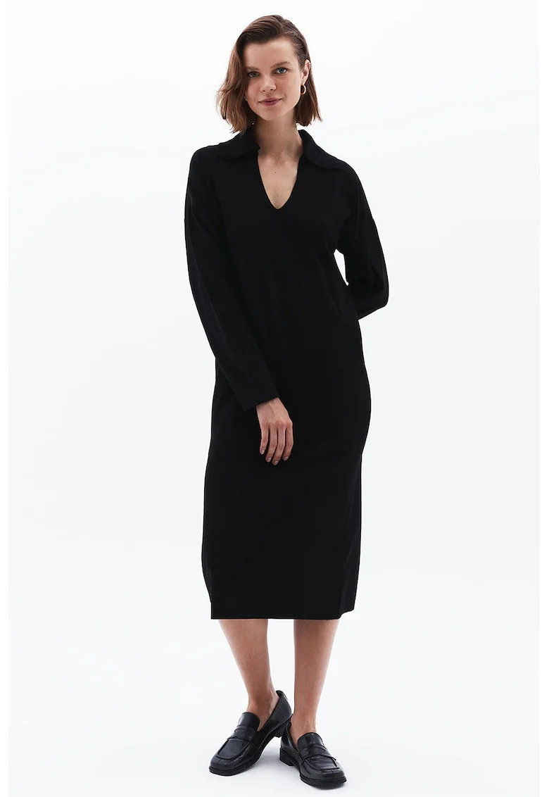 Rochie-pulover cu decolteu in V, Negru