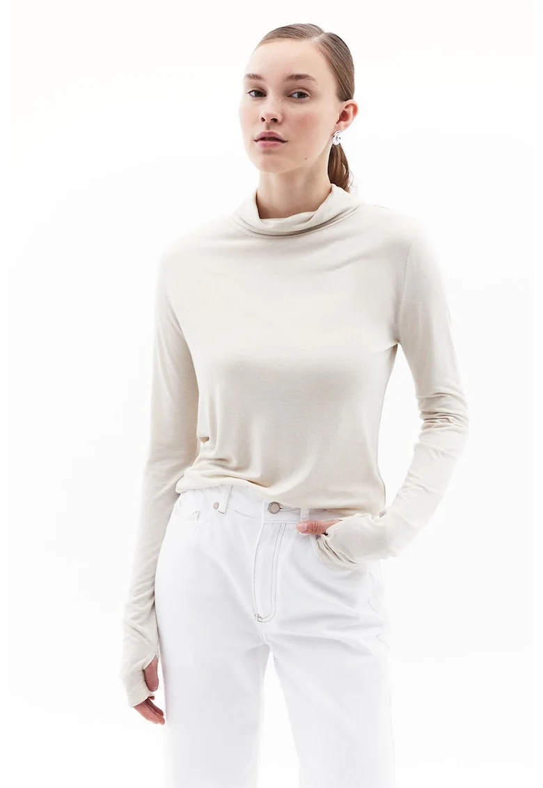 Bluza uni din amestec de lana, Crem