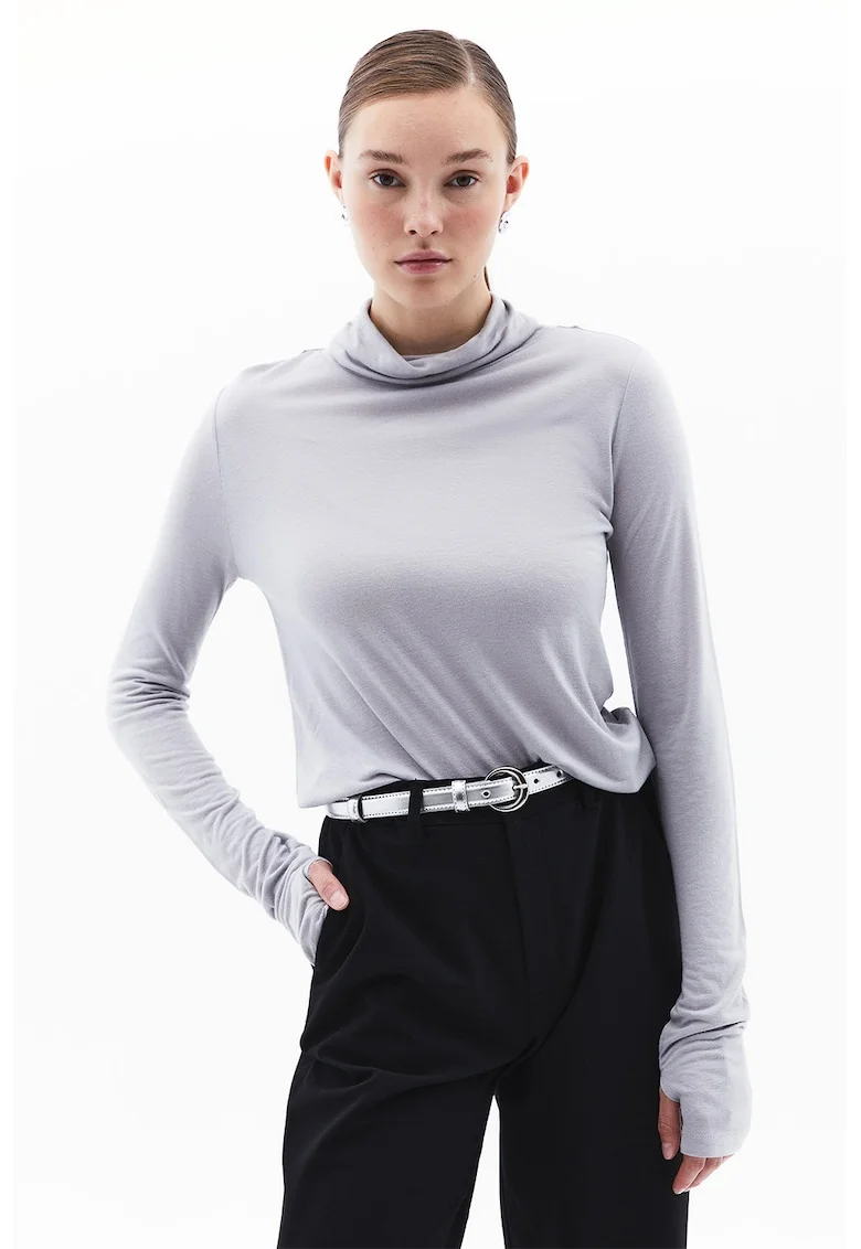 Bluza uni din amestec de lana, Gri deschis
