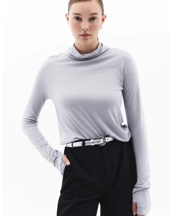 Bluza uni din amestec de lana, Gri deschis
