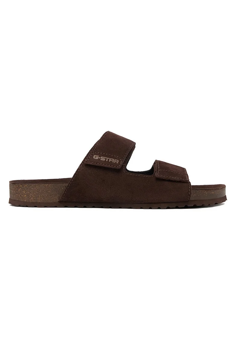 Papuci barbati G-Star Raw, piele intoarsa, confortabil, minimalist, maro