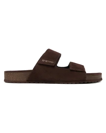 Papuci barbati G-Star Raw, piele intoarsa, confortabil, minimalist, maro