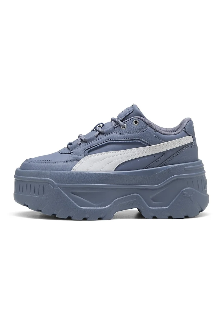 Pantofi sport Karmen X-tra flatform de piele ecologica, Alb/Albastru prafuit