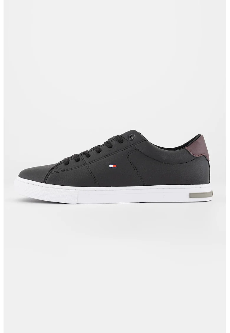 Pantofi sport de piele cu logo discret, Alb/Negru